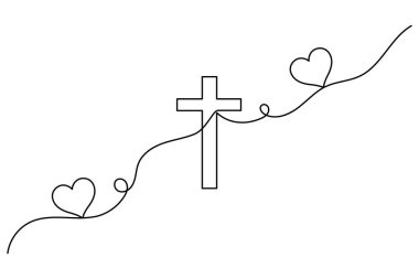 Beyaz arkaplanda izole edilmiş minimum vektör illüstrasyonlu sürekli bir Hristiyan çizgisi.