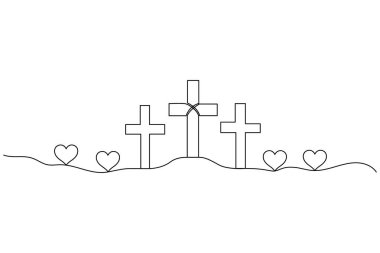 Beyaz arkaplanda izole edilmiş minimum vektör illüstrasyonlu sürekli bir Hristiyan çizgisi.
