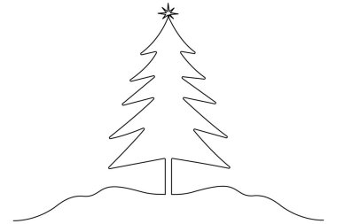 Noel ağacı, üzerinde yıldız olan ve izole edilmiş beyaz arkaplanı olan sürekli bir çizgi çizer..