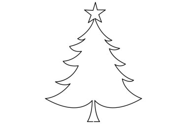 Noel ağacı, üzerinde yıldız olan ve izole edilmiş beyaz arkaplanı olan sürekli bir çizgi çizer..