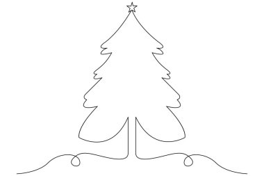 Noel ağacı, üzerinde yıldız olan ve izole edilmiş beyaz arkaplanı olan sürekli bir çizgi çizer..