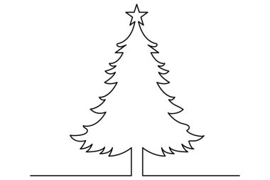 Noel ağacı, üzerinde yıldız olan ve izole edilmiş beyaz arkaplanı olan sürekli bir çizgi çizer..