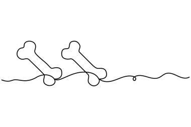 Köpek kemiği ana hatlı vektör illüstrasyonunun sürekli bir çizimi.