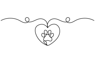 Köpek patisi sürekli olarak hayvan pençesi ikonu çizimi çizimi..