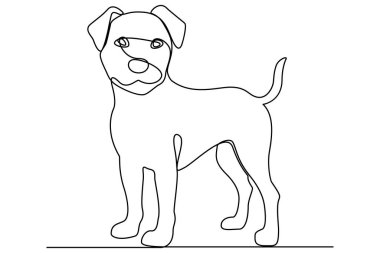 Köpek aralıksız tek satır sanat ana hatları siluet tasarımının vektör çizimi.