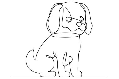 Köpek aralıksız tek satır sanat ana hatları siluet tasarımının vektör çizimi.