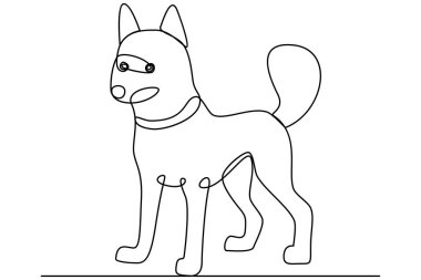 Köpek aralıksız tek satır sanat ana hatları siluet tasarımının vektör çizimi.