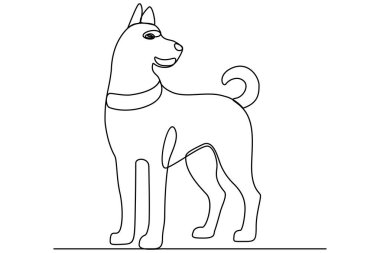 Köpek aralıksız tek satır sanat ana hatları siluet tasarımının vektör çizimi.