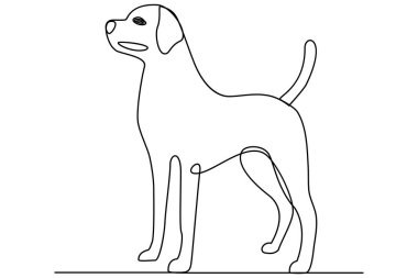 Köpek aralıksız tek satır sanat ana hatları siluet tasarımının vektör çizimi.