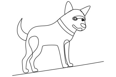 Köpek aralıksız tek satır sanat ana hatları siluet tasarımının vektör çizimi.