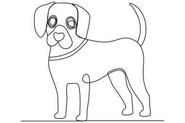 Köpek aralıksız tek satır sanat ana hatları siluet tasarımının vektör çizimi.