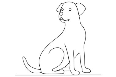 Köpek aralıksız tek satır sanat ana hatları siluet tasarımının vektör çizimi.