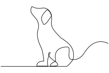 Köpek aralıksız tek satır sanat ana hatları siluet tasarımının vektör çizimi.