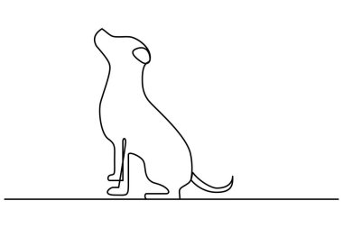 Köpek aralıksız tek satır sanat ana hatları siluet tasarımının vektör çizimi.