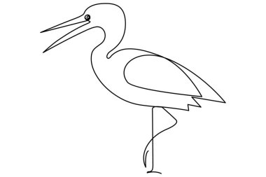 Flamingo kuşu sürekli bir çizgi çizimi ve ana hatlı vektör çizimi.