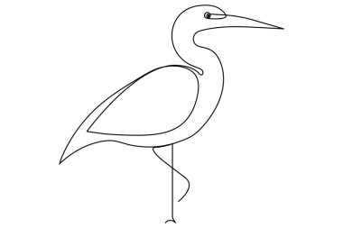 Flamingo kuşu sürekli bir çizgi çizimi ve ana hatlı vektör çizimi.