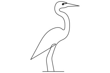 Flamingo kuşu sürekli bir çizgi çizimi ve ana hatlı vektör çizimi.