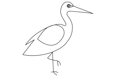 Flamingo kuşu sürekli bir çizgi çizimi ve ana hatlı vektör çizimi.
