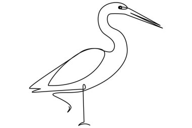 Flamingo kuşu sürekli bir çizgi çizimi ve ana hatlı vektör çizimi.