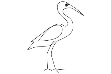 Flamingo kuşu sürekli bir çizgi çizimi ve ana hatlı vektör çizimi.
