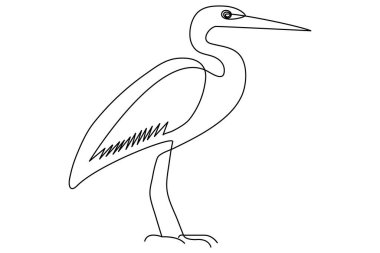 Flamingo kuşu sürekli bir çizgi çizimi ve ana hatlı vektör çizimi.