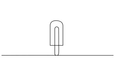 Dondurma sürekli olarak kremalı waffle külahı ana hatlı vektör çizimi çiziyor..