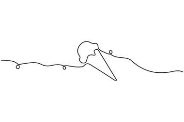 Dondurma sürekli olarak kremalı waffle külahı ana hatlı vektör çizimi çiziyor..