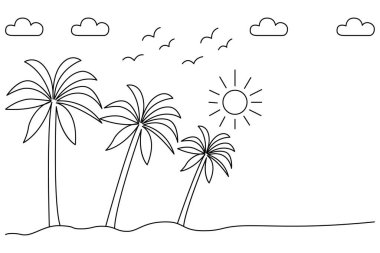 Taslak basit vektör illüstrasyonunun günbatımı sürekli bir çizgi çizimi.