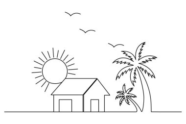 Taslak basit vektör illüstrasyonunun günbatımı sürekli bir çizgi çizimi.