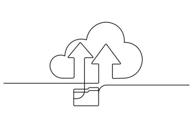 Bulut depolama aralıksız bir çizgi çizimi ve ana hatlı vektör çizimi.