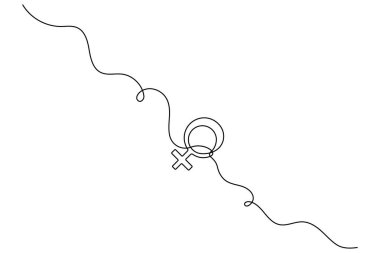 Kadın cinsiyet simgesi bir çizgi sanat eseri beyaz minimalist tarzda izole edilmiş sürekli vektör çiziyor