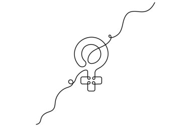 Kadın cinsiyet simgesi bir çizgi sanat eseri beyaz minimalist tarzda izole edilmiş sürekli vektör çiziyor