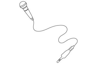 Beyaz arkaplan vektör illüstrasyonunda izole edilmiş mikrofon aralıksız tek çizgi çizimi.