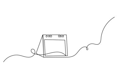 Tablo takvimi sürekli tek satır çizimi ve takvim simgesi basit ana çizim çizimi.