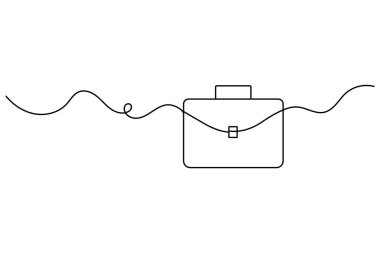 Evrak çantası ana hatlı vektör illüstrasyonunun sürekli tek satır çizimi.