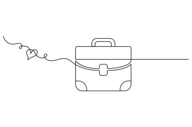 Evrak çantası ana hatlı vektör illüstrasyonunun sürekli tek satır çizimi.