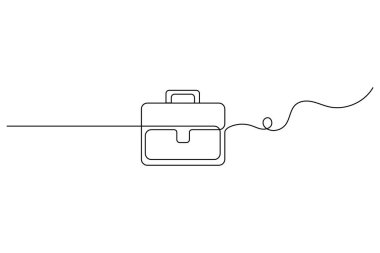 Evrak çantası ana hatlı vektör illüstrasyonunun sürekli tek satır çizimi.