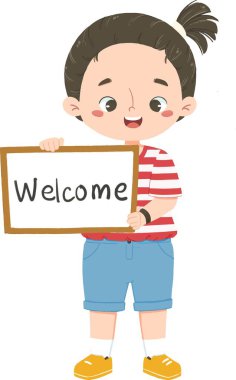 Sevimli Çocuk Hoş Geldiniz Yazısını Tutuyor