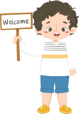 Sevimli Çocuk Hoş Geldiniz Yazısını Tutuyor