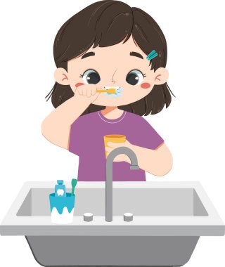 Sevimli çocuk dişlerini fırçalıyor.