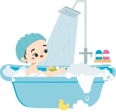 Tatlı çocuk banyo yapıyor.