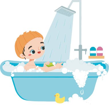 Tatlı çocuk banyo yapıyor.