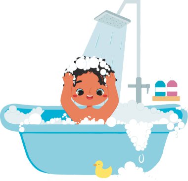 Tatlı çocuk banyo yapıyor.