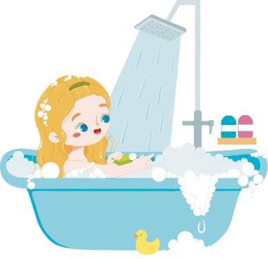 Tatlı çocuk banyo yapıyor.