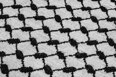 Siyah beyaz modern geometrik desen süslemesi. Keffiyeh deseni, direnişin sembolü, kültürel temsil, Filistin kimliği.