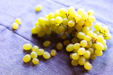 Üzüm yüzeyine aşırı yakın çekim, doğal çiçek, su damlacıkları ve deri dokusunu gösteriyor. Tarım çalışmaları veya kozmetik doğal malzeme gösterimleri için bilimsel eğitici kullanım