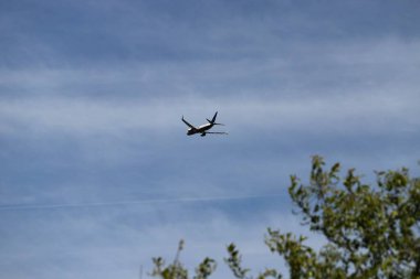 Clear Blue Sky 'da uçan uçak. Yüksek kalite fotoğraf