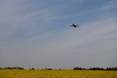 Clear Blue Sky 'da uçan uçak. Yüksek kalite fotoğraf