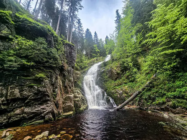 Heybetli bir dağ şelalesi engebeli uçurumlardan aşağı yuvarlanıyor doğanın mükemmel güç ve güzellik karışımı. Seyahat içeriği, ilham verici projeler ve eko markalaşma için ideal