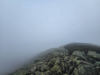 Sis içinde gizlenmiş gizemli bir dağ zirvesi gizem ve ihtişam havası yaratır. Seyahat projeleri, kitap kapakları ve ilham verici içerik için mükemmel.